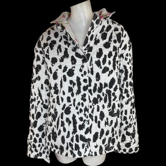 nicole by Nicole Miller Reversible Stretch Poplin Quilted Jacket Cream Floral L - Picture 3 of 15